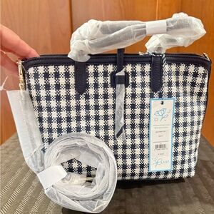 Draper James Navy and White Checkered Satchel